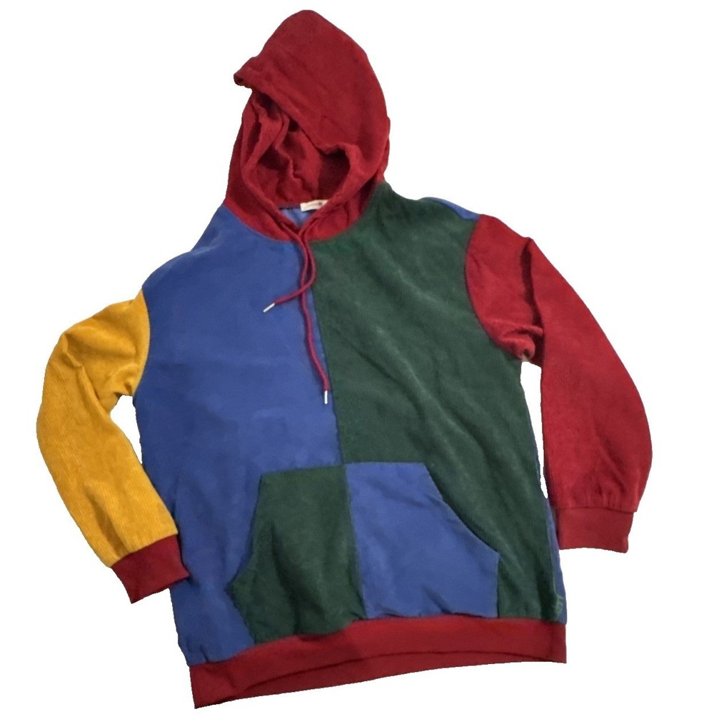 Colorful Hoodie Men's XL Colorblock Corduroy Pocket‎ Streetwear Hood Charmkpr